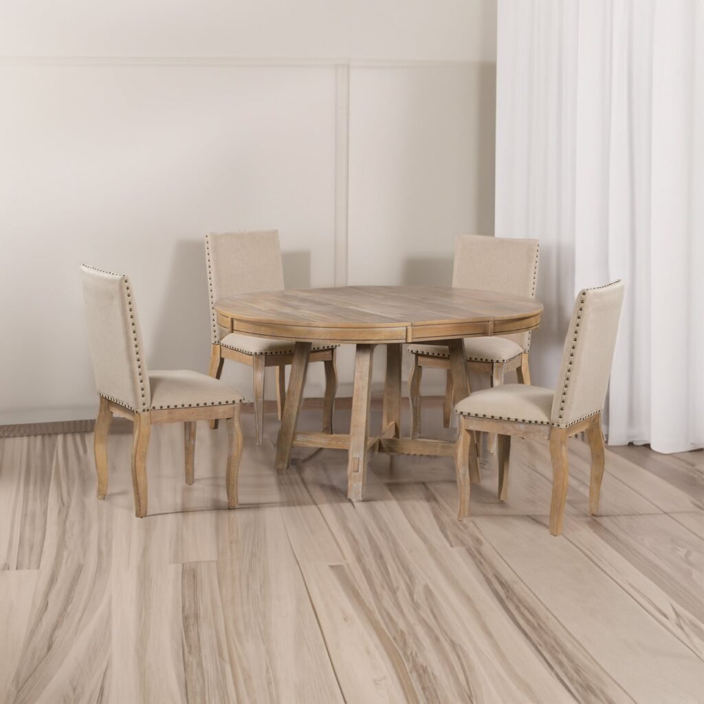 5-Piece Round Extendable Farmhouse Dining Set with 4 Chairs