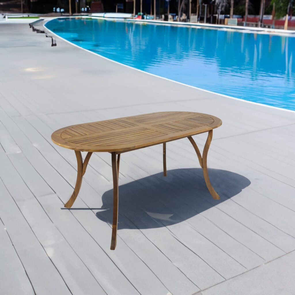 70-Inch Oval Acacia Wood Dining Table - Outdoor Teak Finish