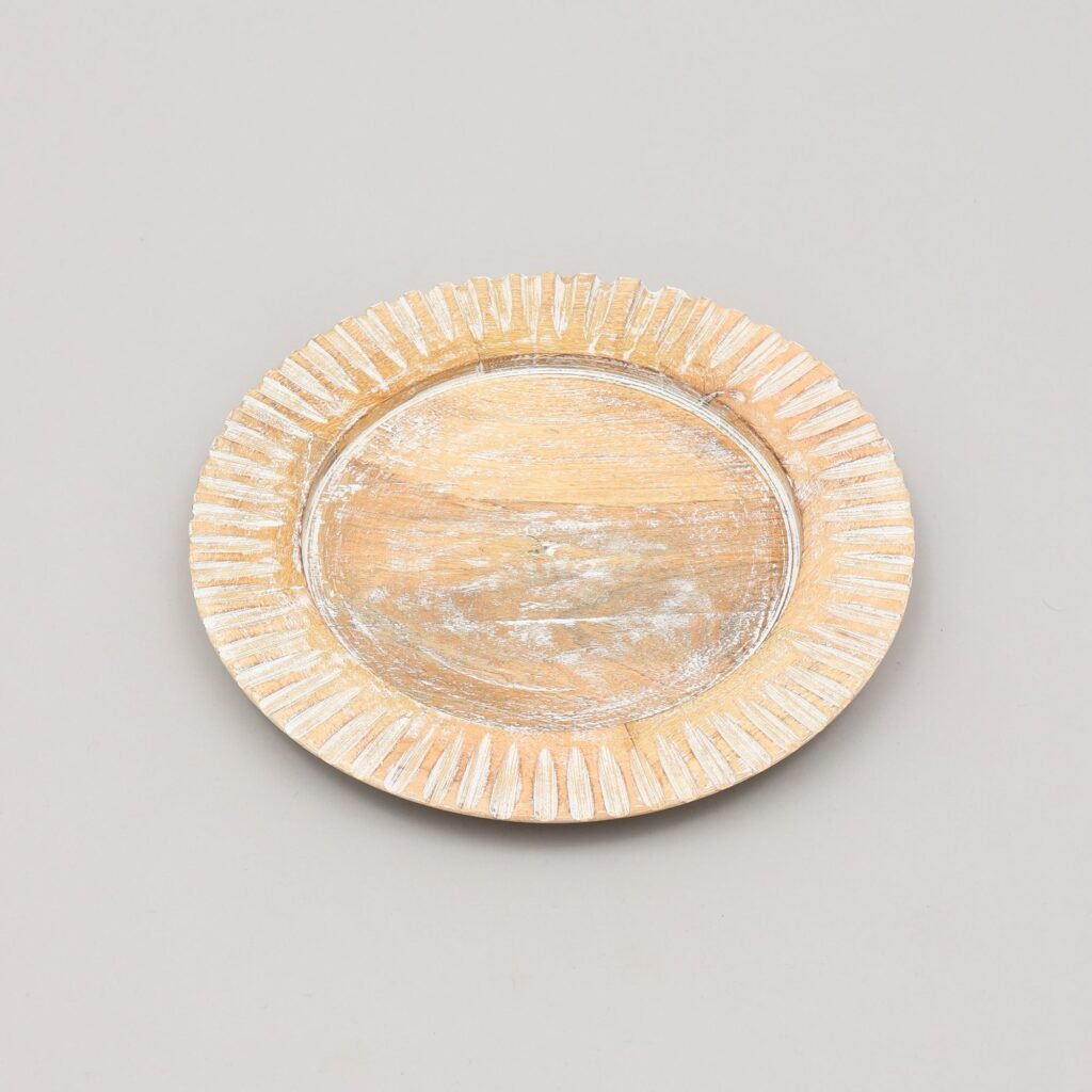 Handcrafted 13  Wood White Charger Plate Wooden Dinning Placemat Artisan Wood Tableware