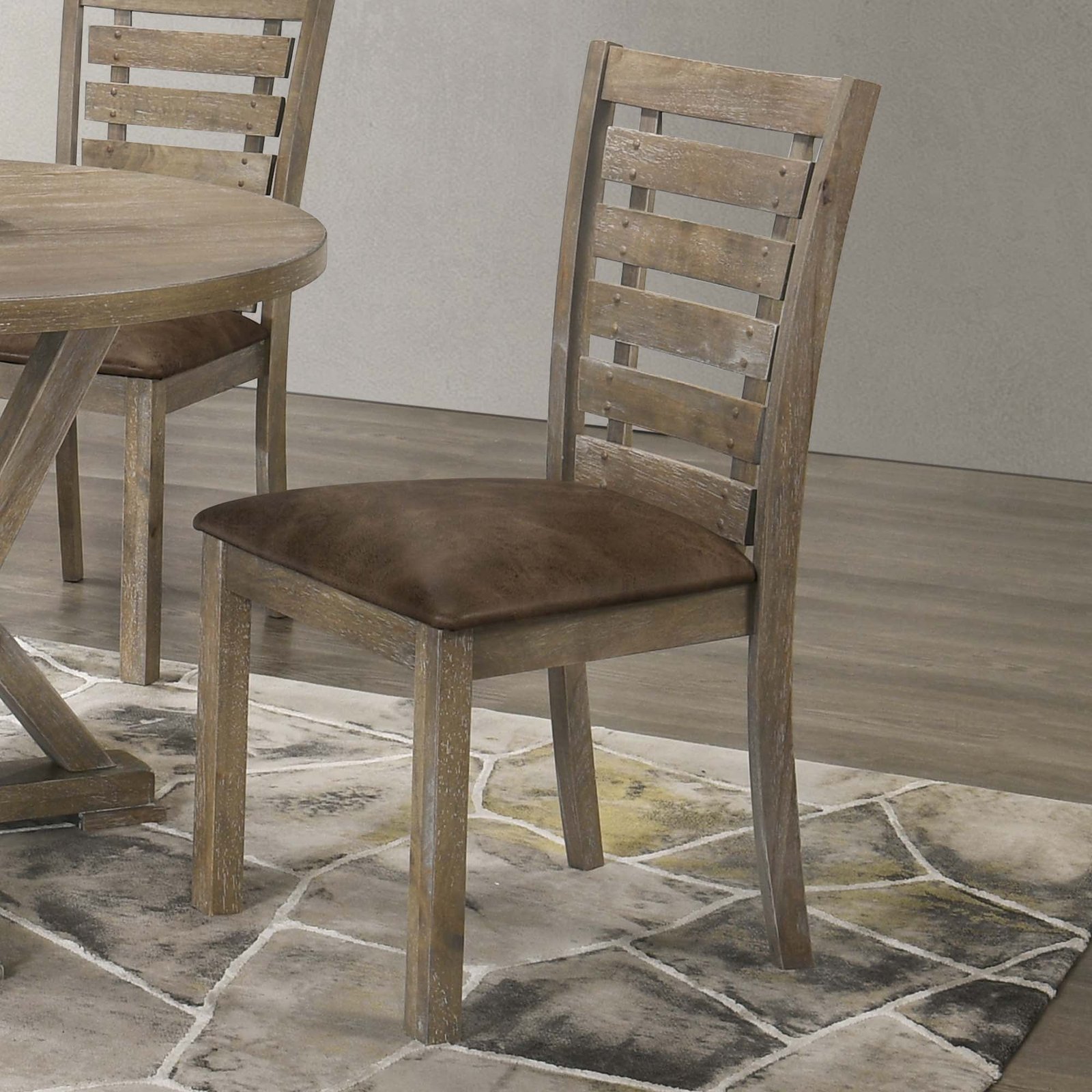 Set Of 2 Rustic Farmhouse Dining Chairs Distressed Wood Slat Back - Image 7