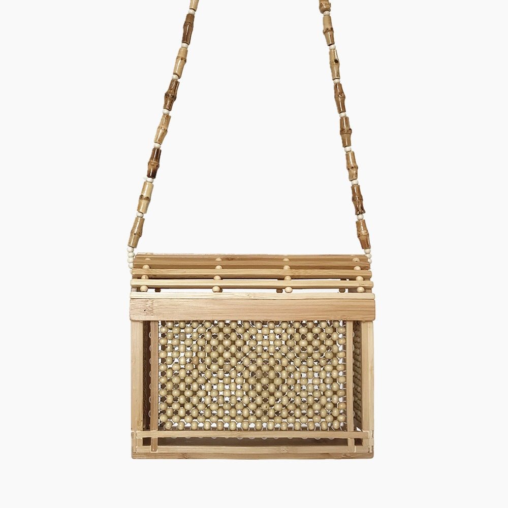 Square Bamboo Handbag – Handwoven Straw Beach Bag with Lid - Image 2
