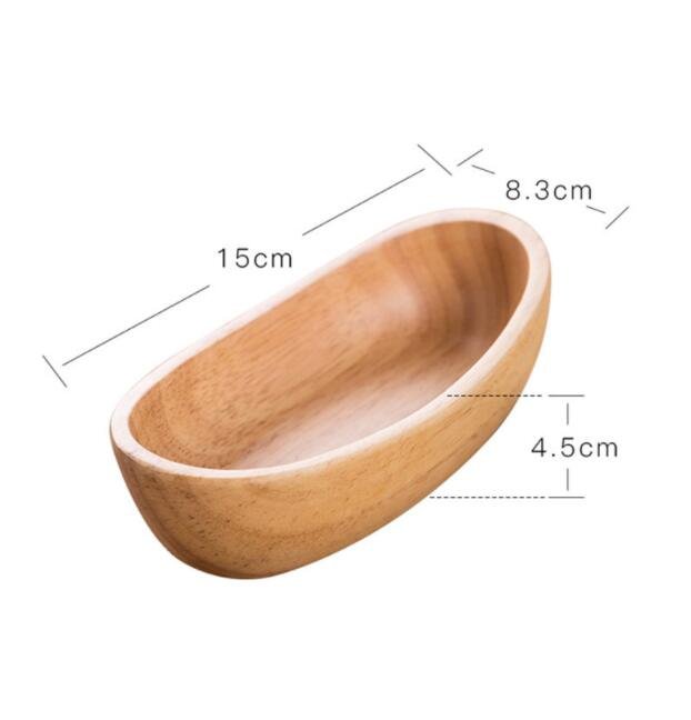 Natural Thick Bottom Rubber Wood Boat Compote Salad Bowl - Image 2