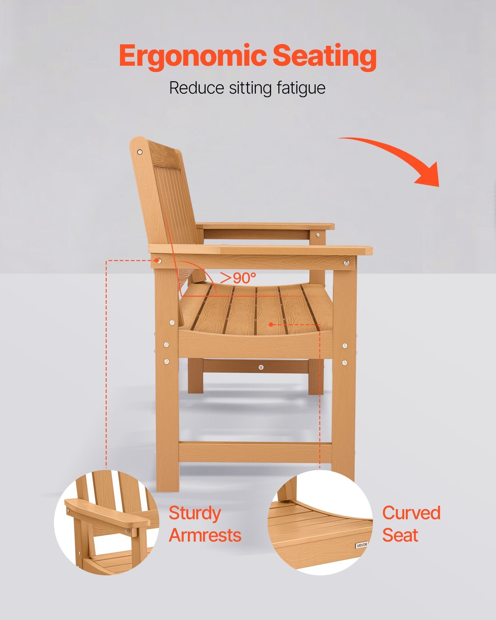 Outdoor Bench Patio Bench 50.5 In Weatherproof Plastic Natural Wood Color - Image 4