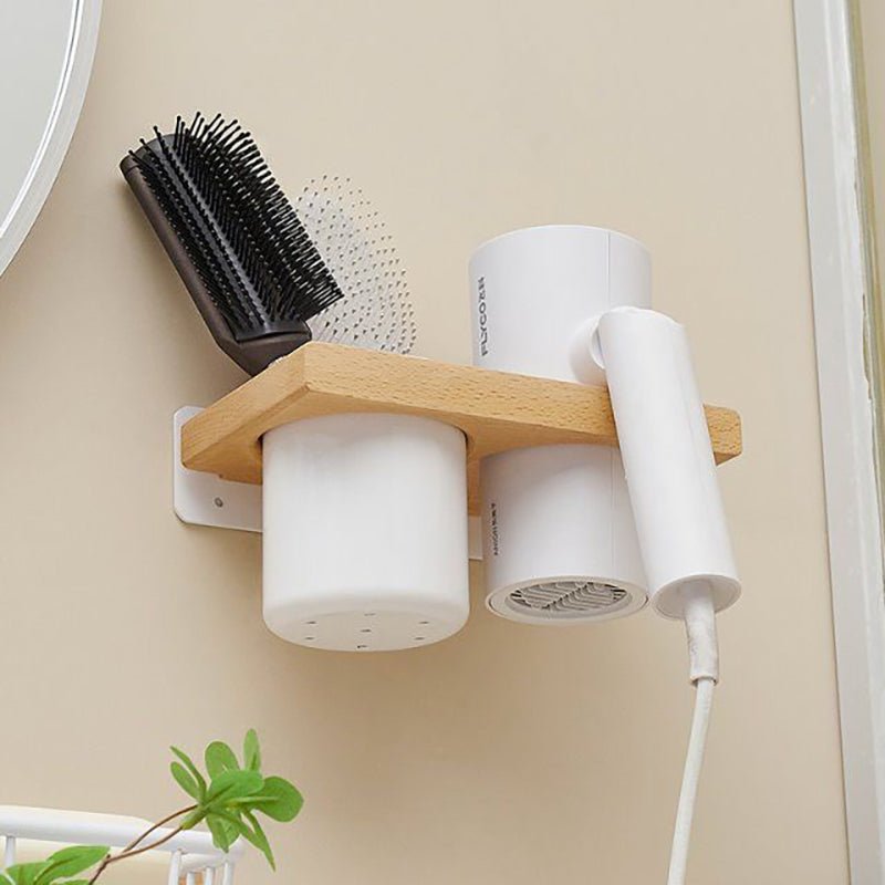 Wooden Hair Dryer Holder – No-Drill Wall-Mount Bathroom Organizer