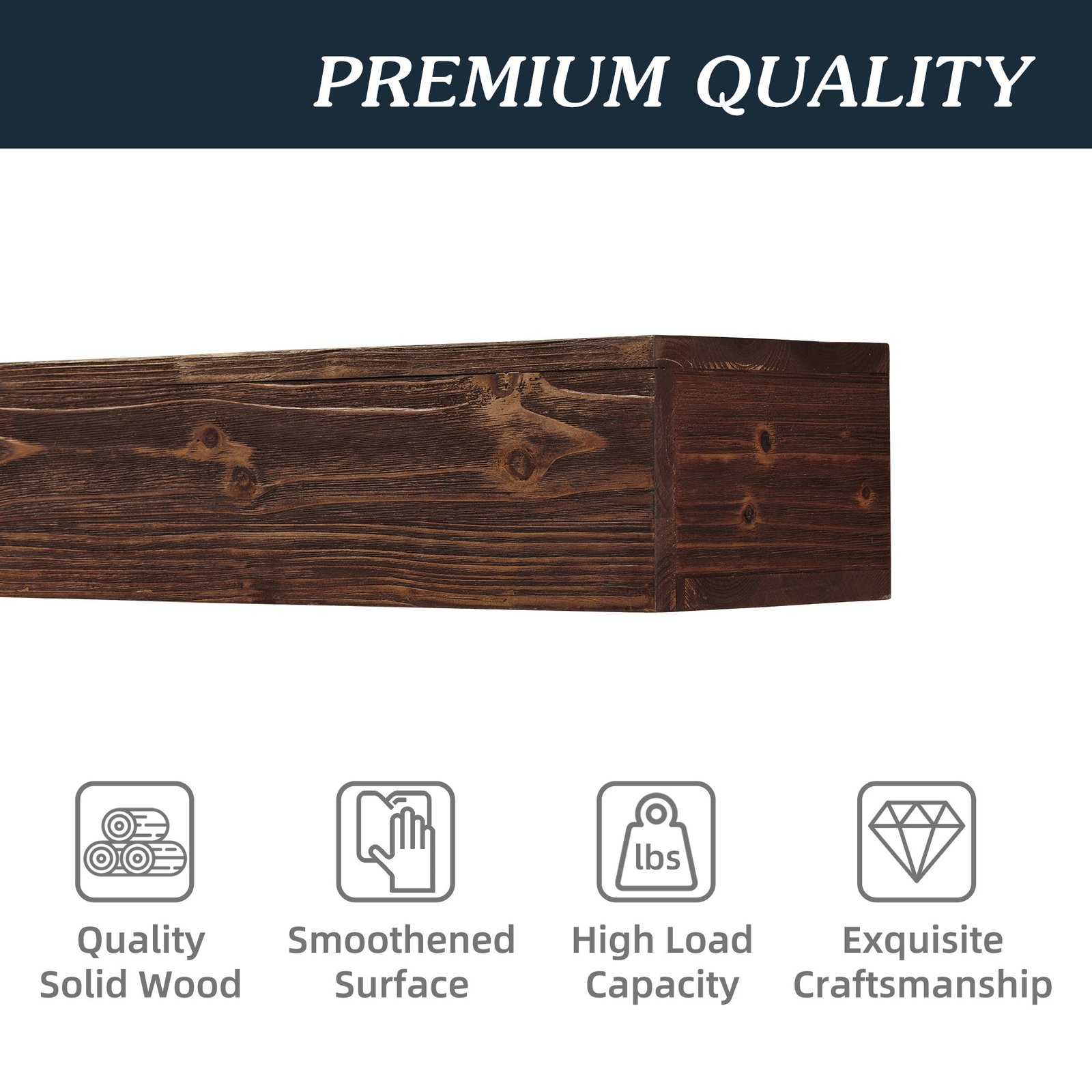 60-Inch Rustic Espresso Wood Floating Shelf - Image 3