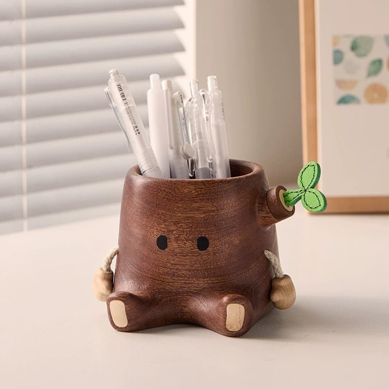 Cute Wooden Tree Stump Pen Holder Organizer