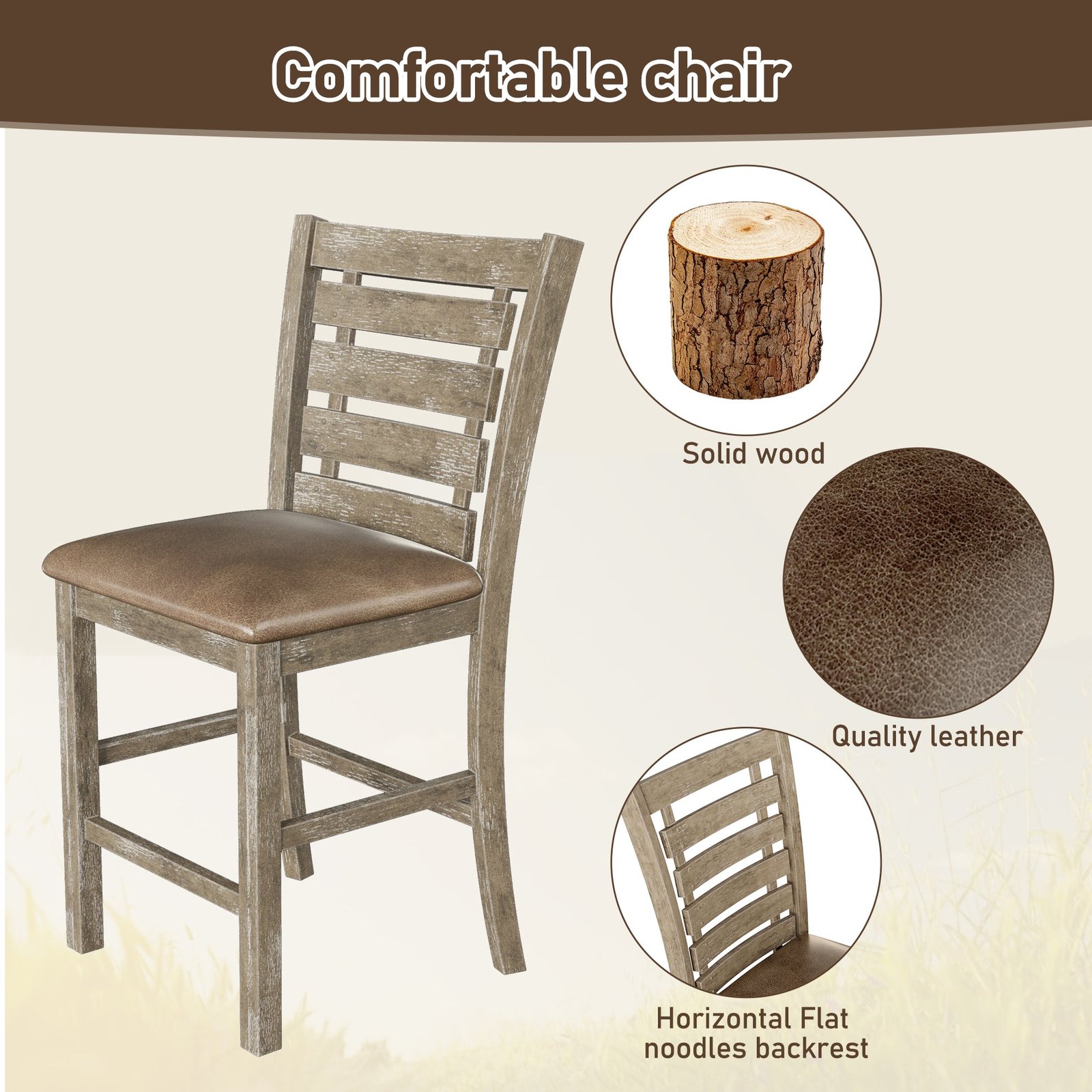 Set Of 2 Counter Height Dining Chairs Rustic Distressed Wood - Image 10