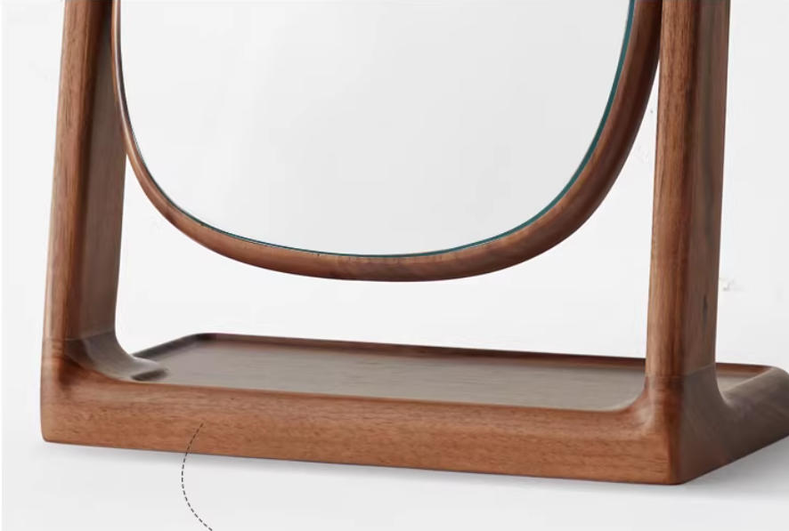 Wooden Tabletop Vanity Mirror With Storage Tray Base