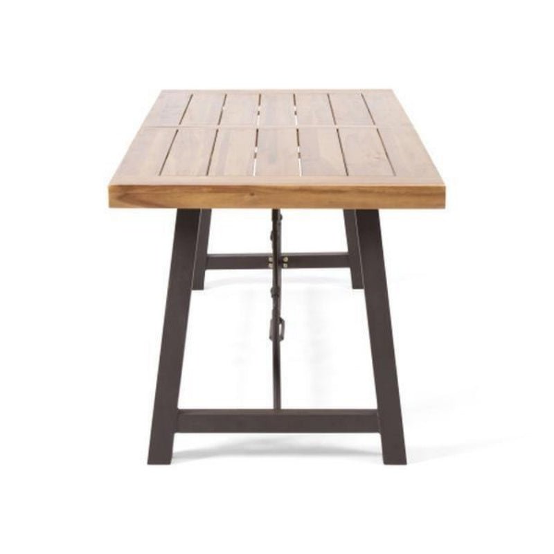 Outdoor Lovewood Metal Base Dining Table, Teak Wood - Image 10