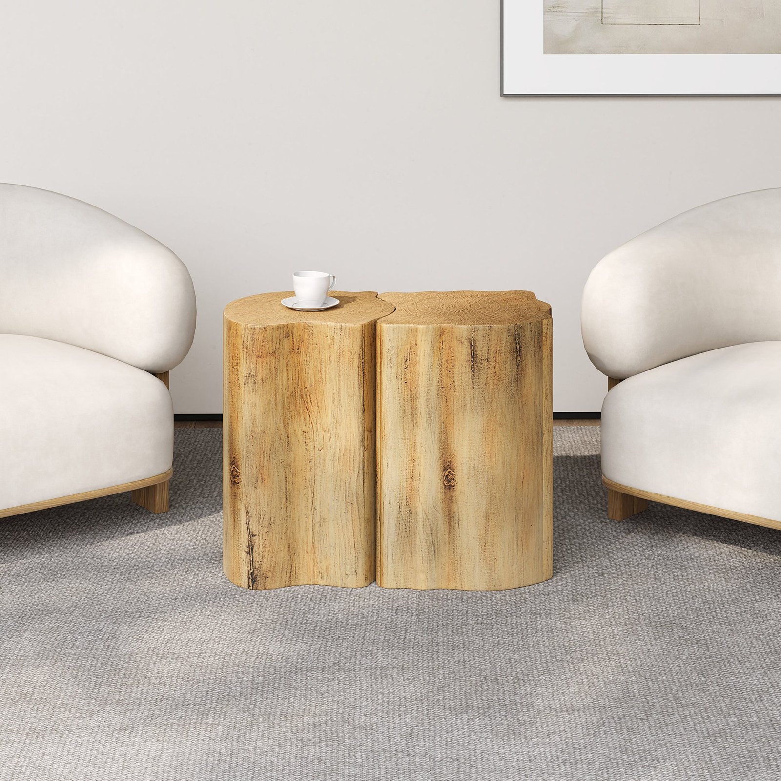2-in-1 Irregular MGO End Table, Split Design, Small Space Friendly,Indoor Outdoor Use,Natural Color - Image 5