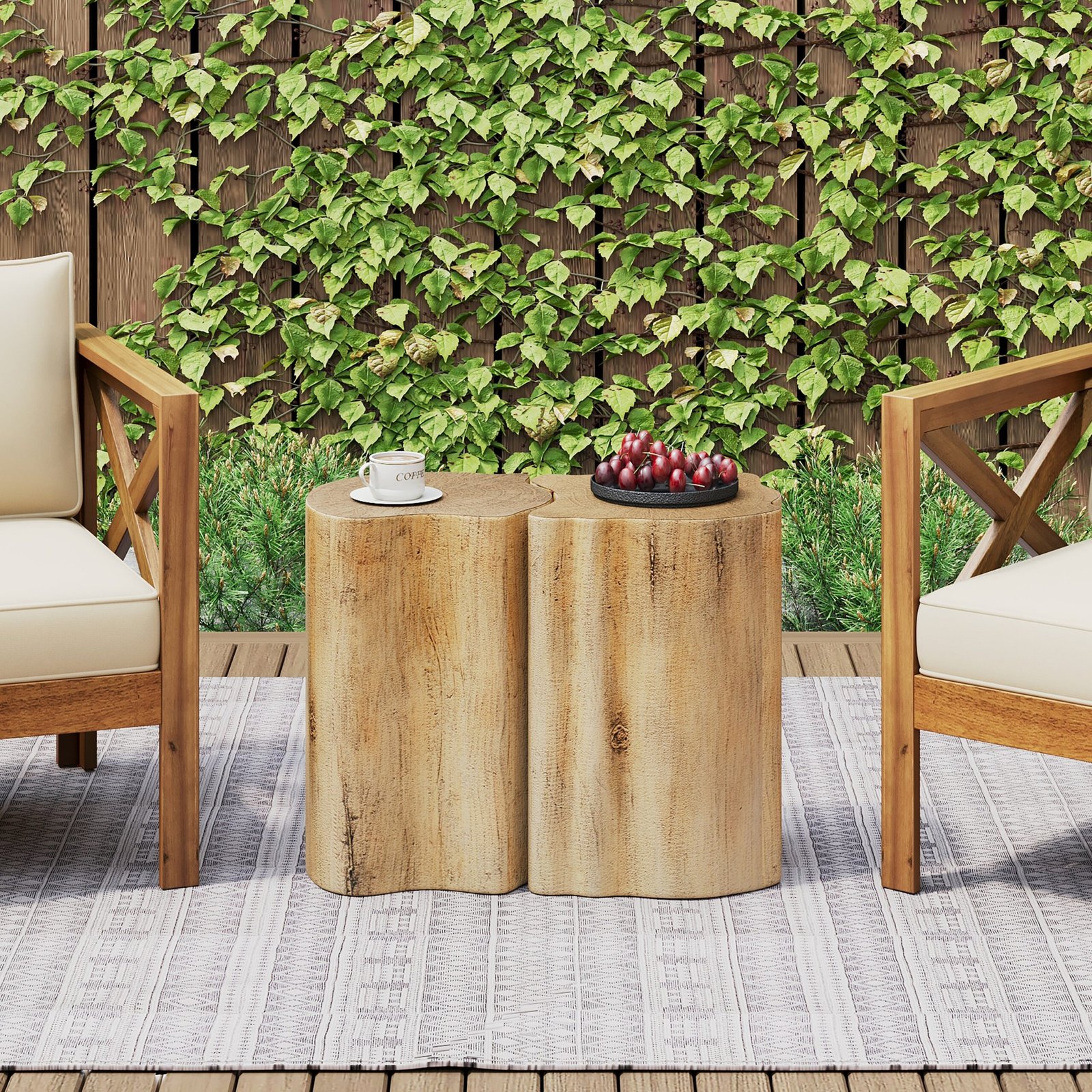 2-in-1 Irregular MGO End Table, Split Design, Small Space Friendly,Indoor Outdoor Use,Natural Color - Image 4