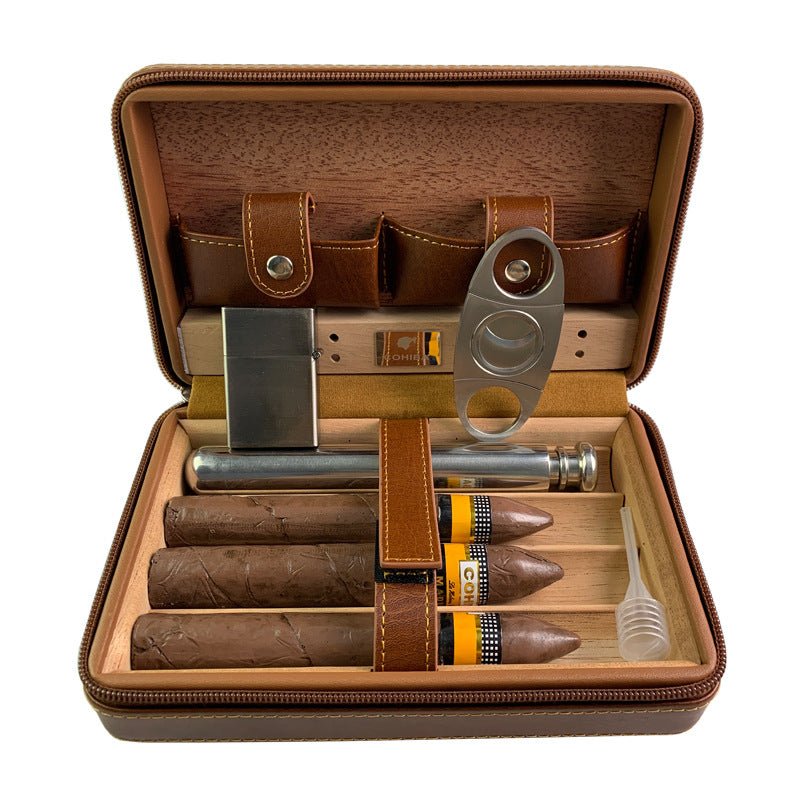 Leather Cigar Case – Portable Carved Cigar Storage Box