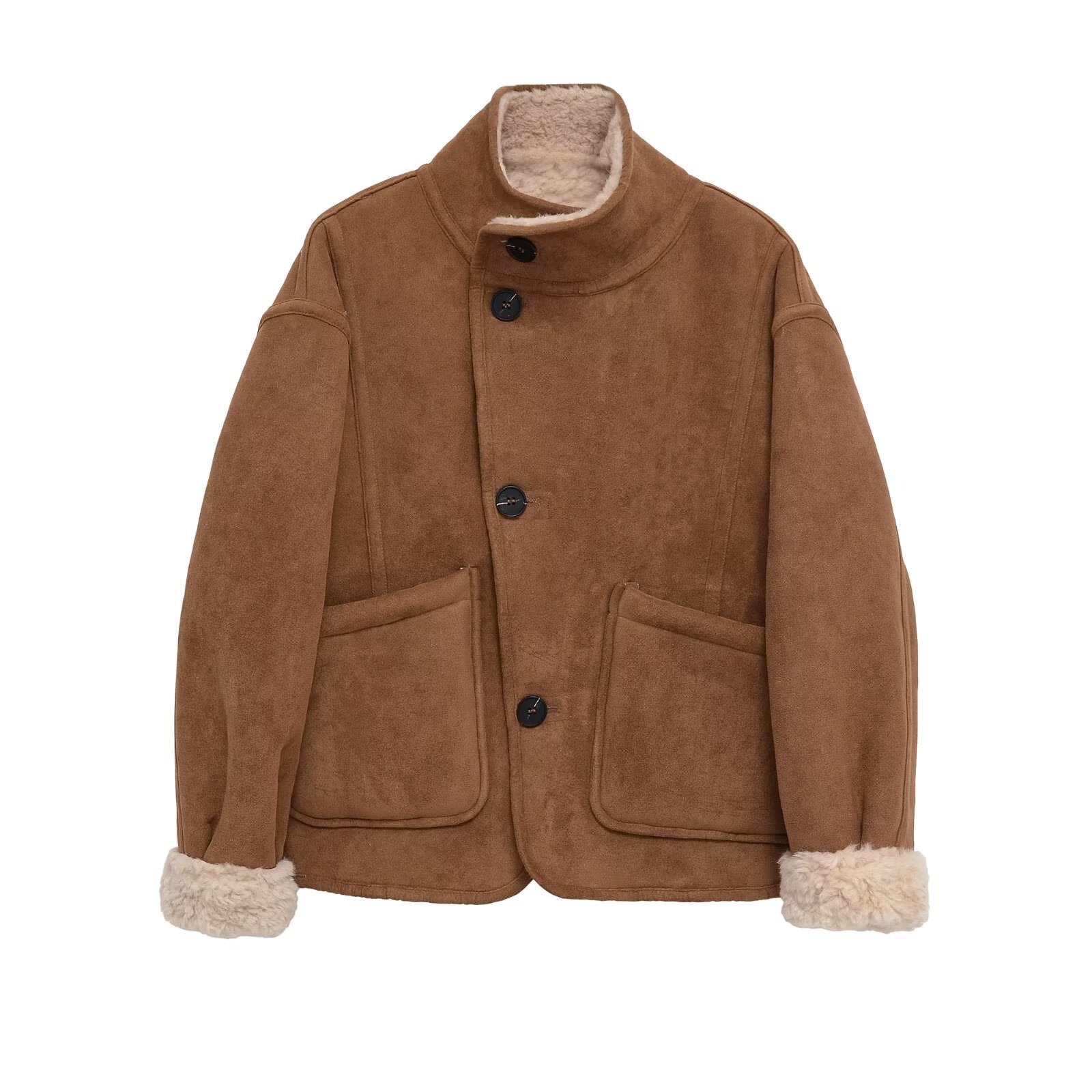Caramel Reversible Faux Fur And Suede-Look Jacket - Image 5