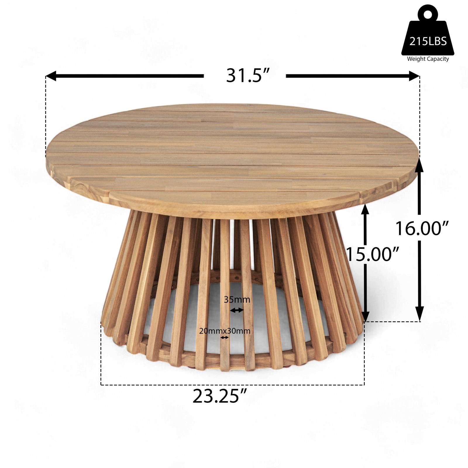 Acacia Wood Patio Coffee Table - Image 2