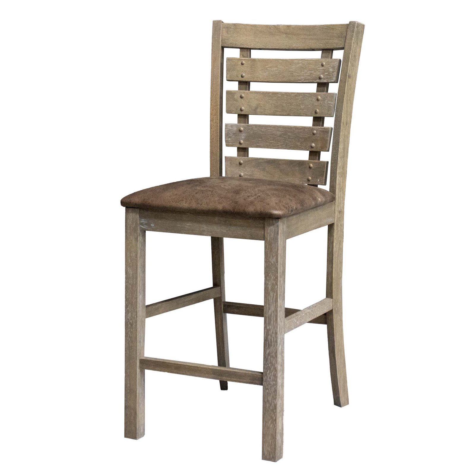 Set Of 2 Counter Height Dining Chairs Rustic Distressed Wood - Image 7