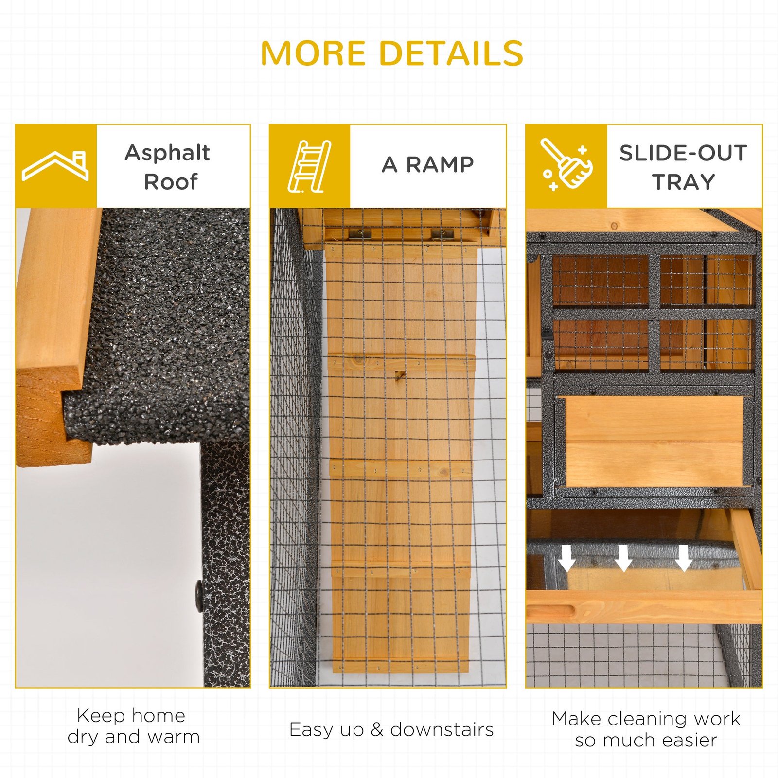 Outdoor Rabbit Cage Elevated Pet House w/ Slide-Out Tray, Natural Wood & Black - Image 8