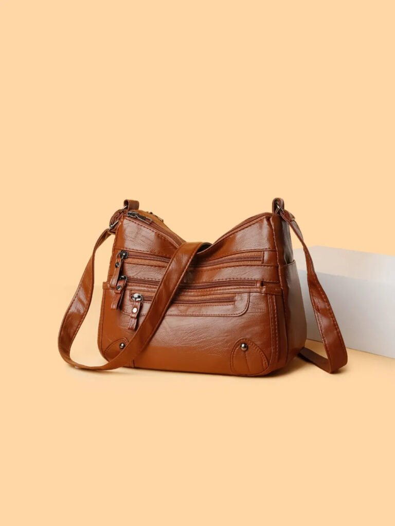 PU Leather Multi-Pocket Shoulder Bag With Turn Lock