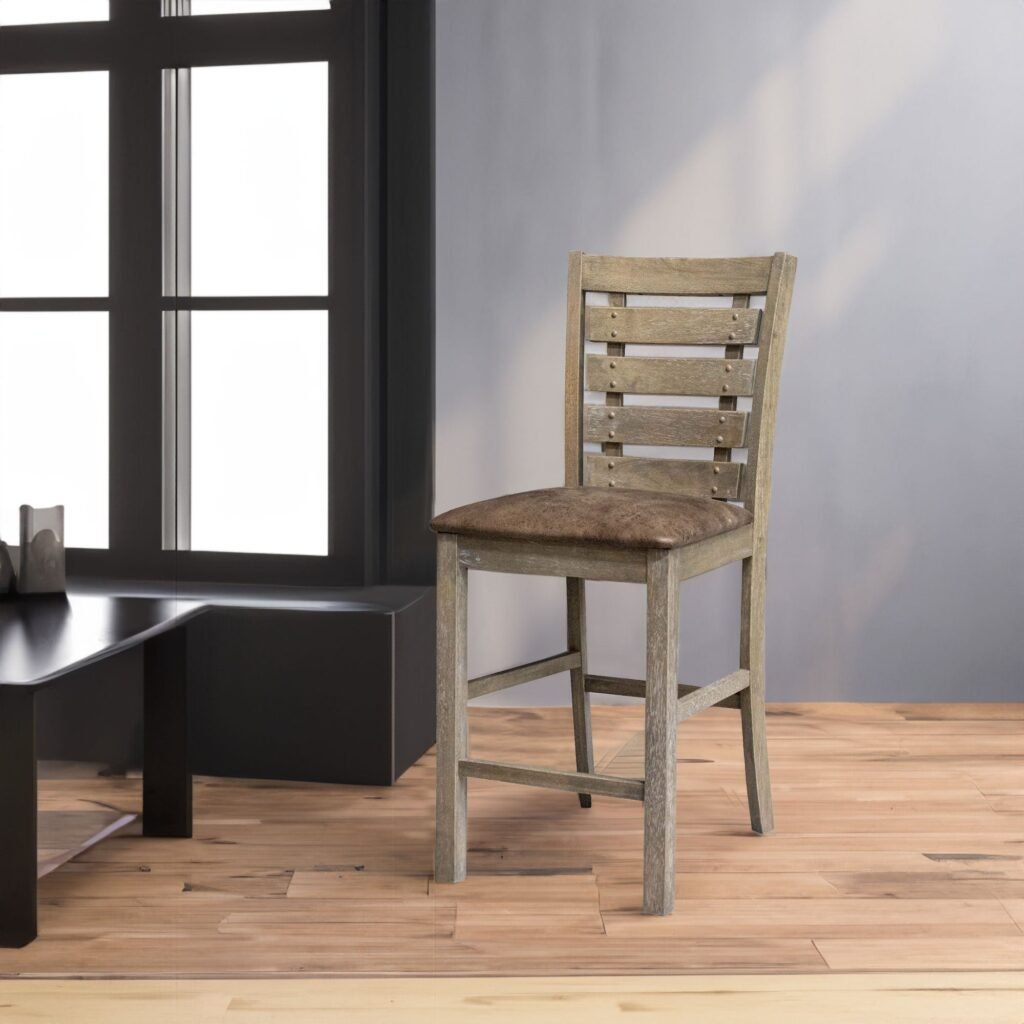 Set Of 2 Counter Height Dining Chairs Rustic Distressed Wood