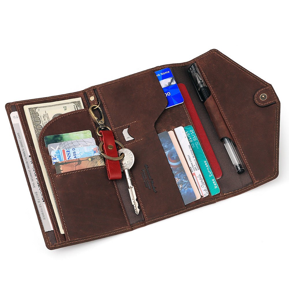 Brown Crazy Horse Leather Travel Passport Wallet