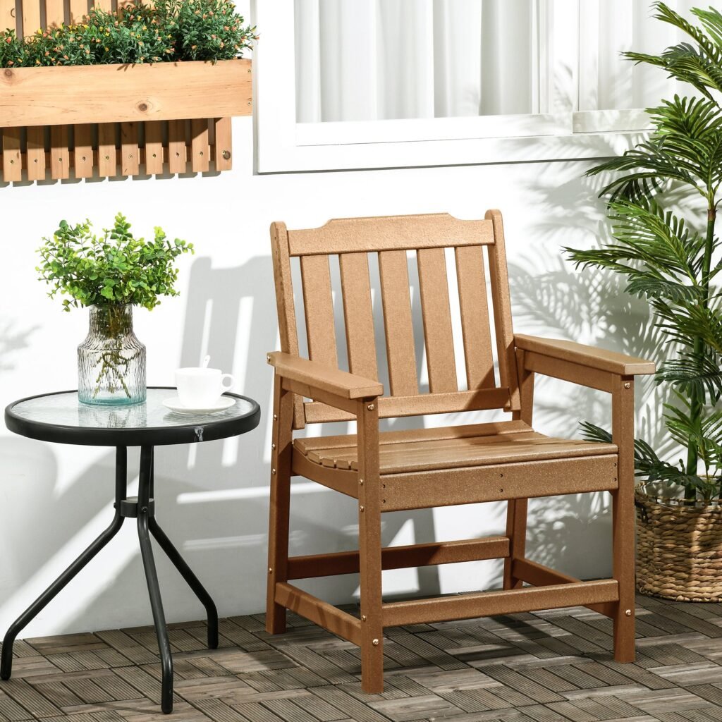 All-Weather HDPE Patio Dining Chair Wood-Look Armchair