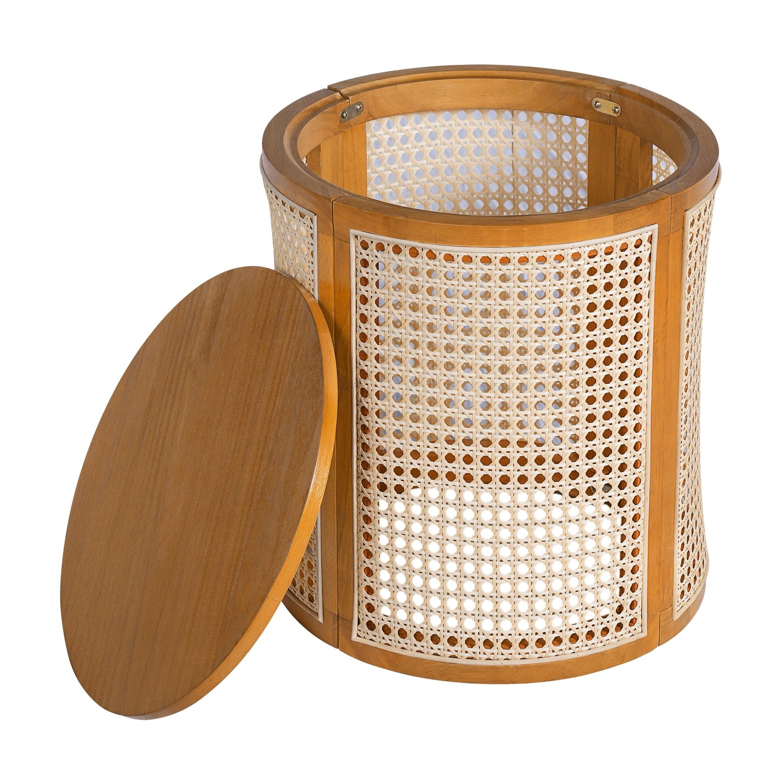 15.70 Round End Table, Hollow Woven Side Table, Small Rubber Wood Nightstand, Rattan Woven Tea Desk, Round Wood Tabletop, Chic Home Decor Desk, Easy Assembly, Ochre Color - Image 5