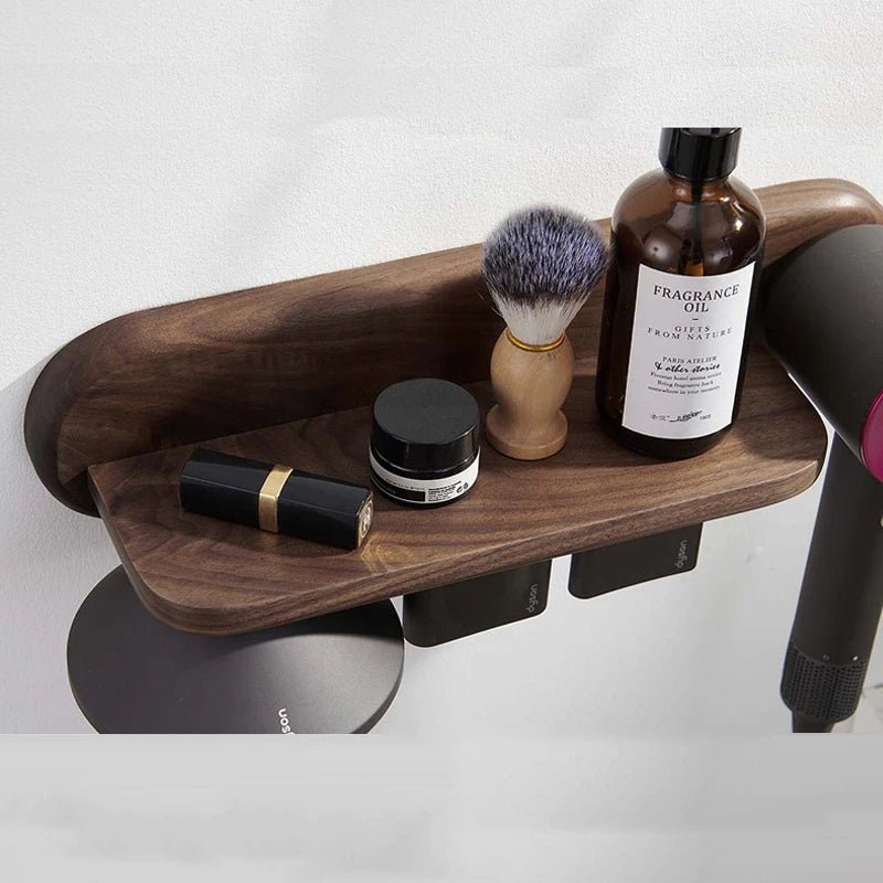 Walnut Wood Hair Dryer Holder for Dyson – Wall-Mount Organizer