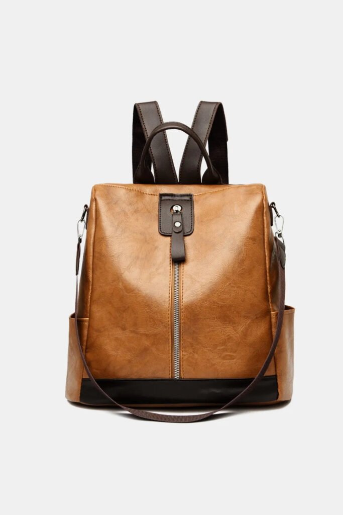 Black PU Leather Backpack with Textured Finish
