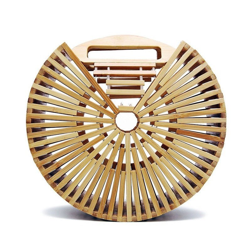 Handcrafted Round Bamboo Woven Bag – Hollow Straw Beach Tote