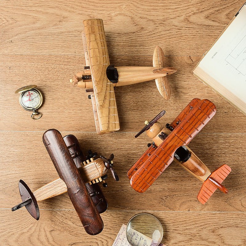 Vintage Wood Biplane Model Decoration