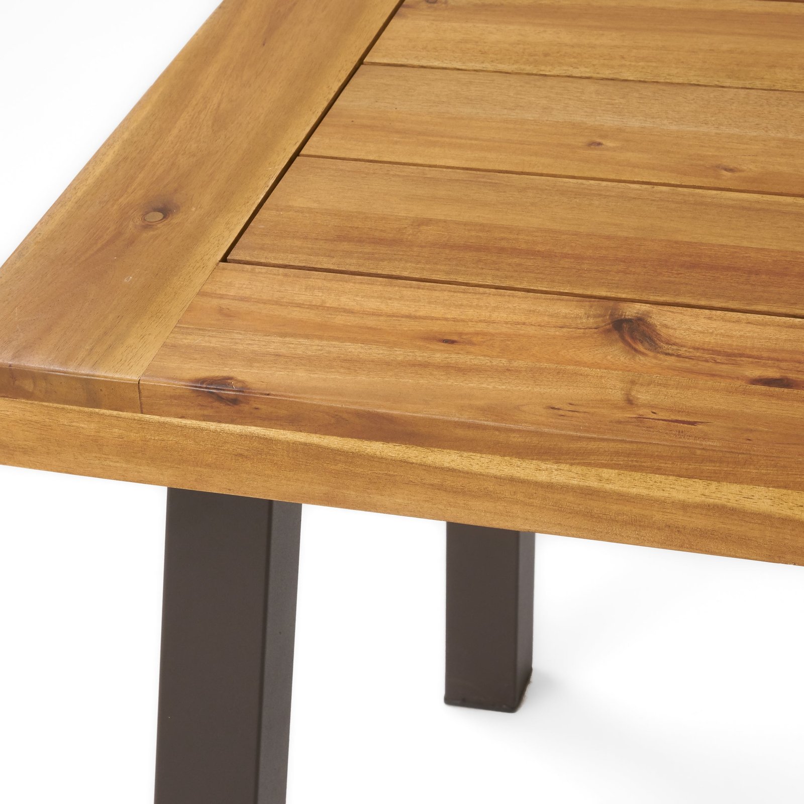 Acacia Wood Dining Table With Slatted Top And Dark Metal Legs - Image 5
