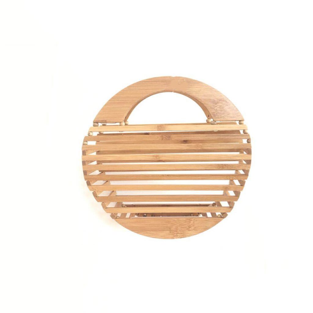 Round Bamboo Handbag for Women – Hollow Weave Beach Bag