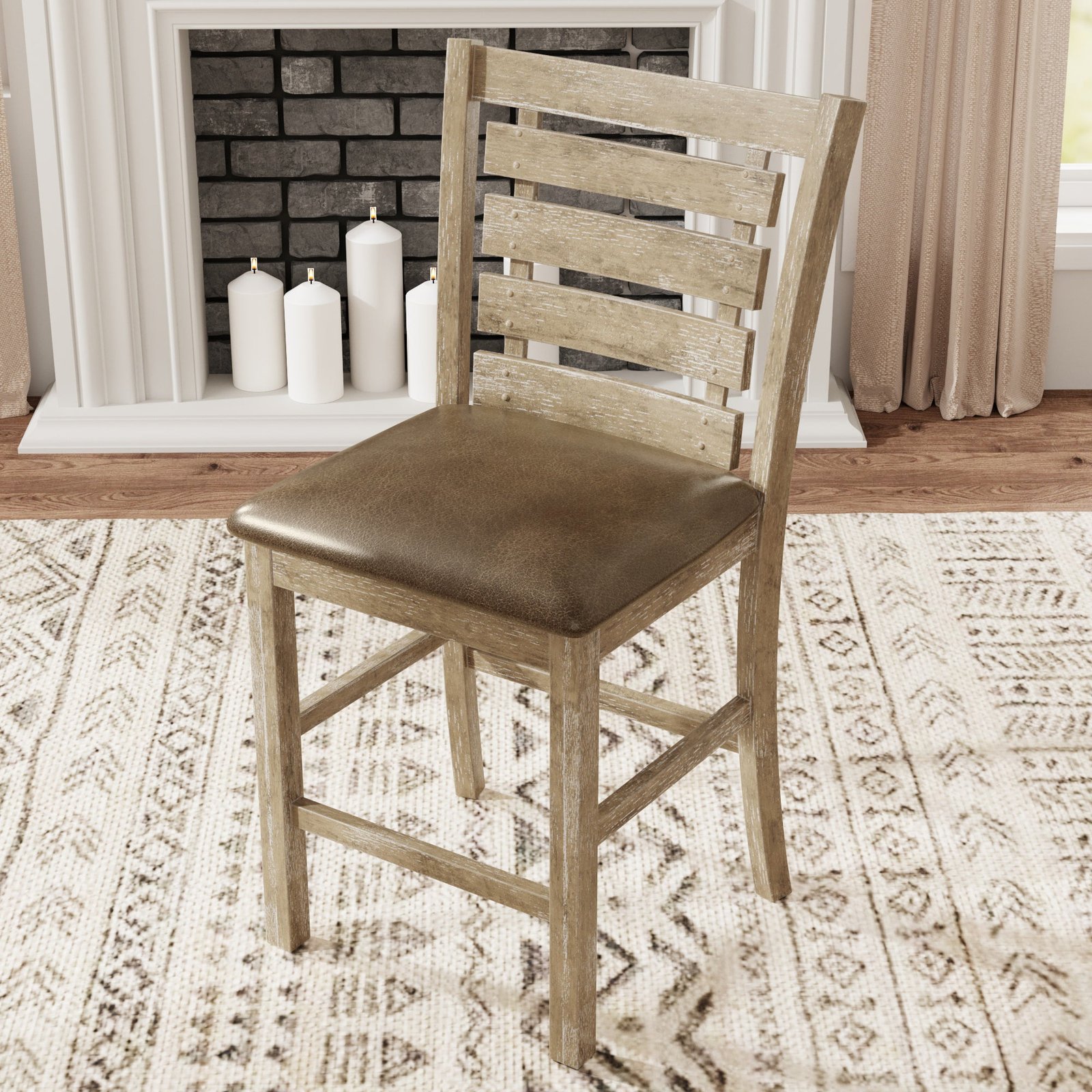 Set Of 2 Counter Height Dining Chairs Rustic Distressed Wood - Image 4
