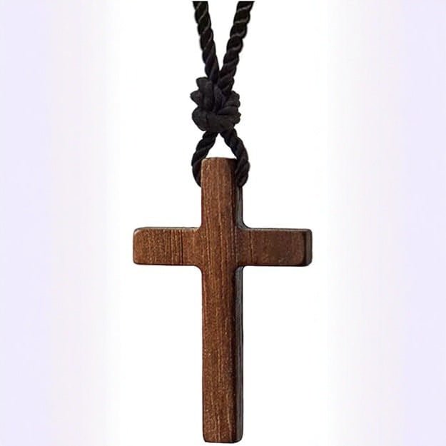 Natural Wood Cross Pendant Necklace on Adjustable Cord - Image 2