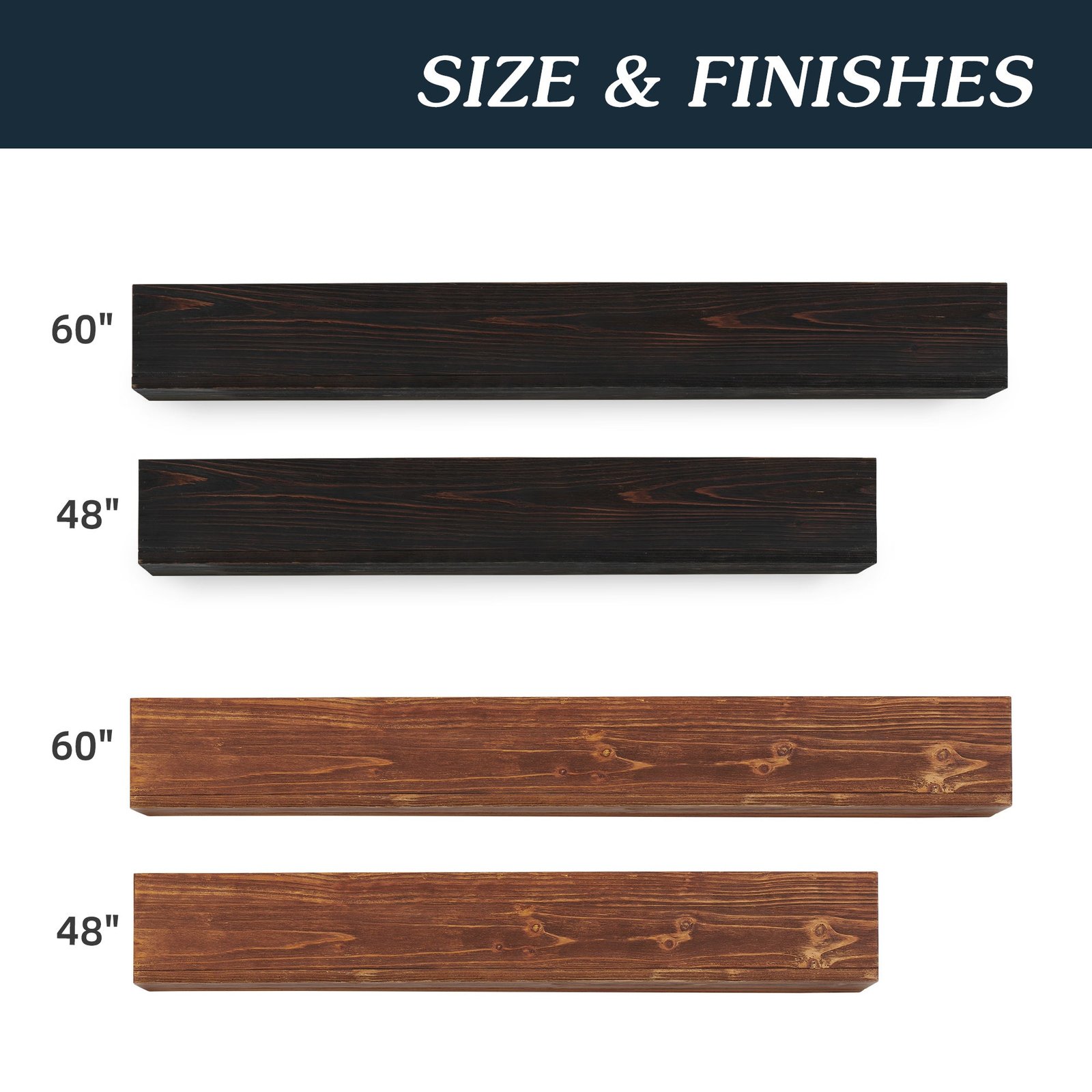 60-Inch Rustic Espresso Wood Floating Shelf - Image 4