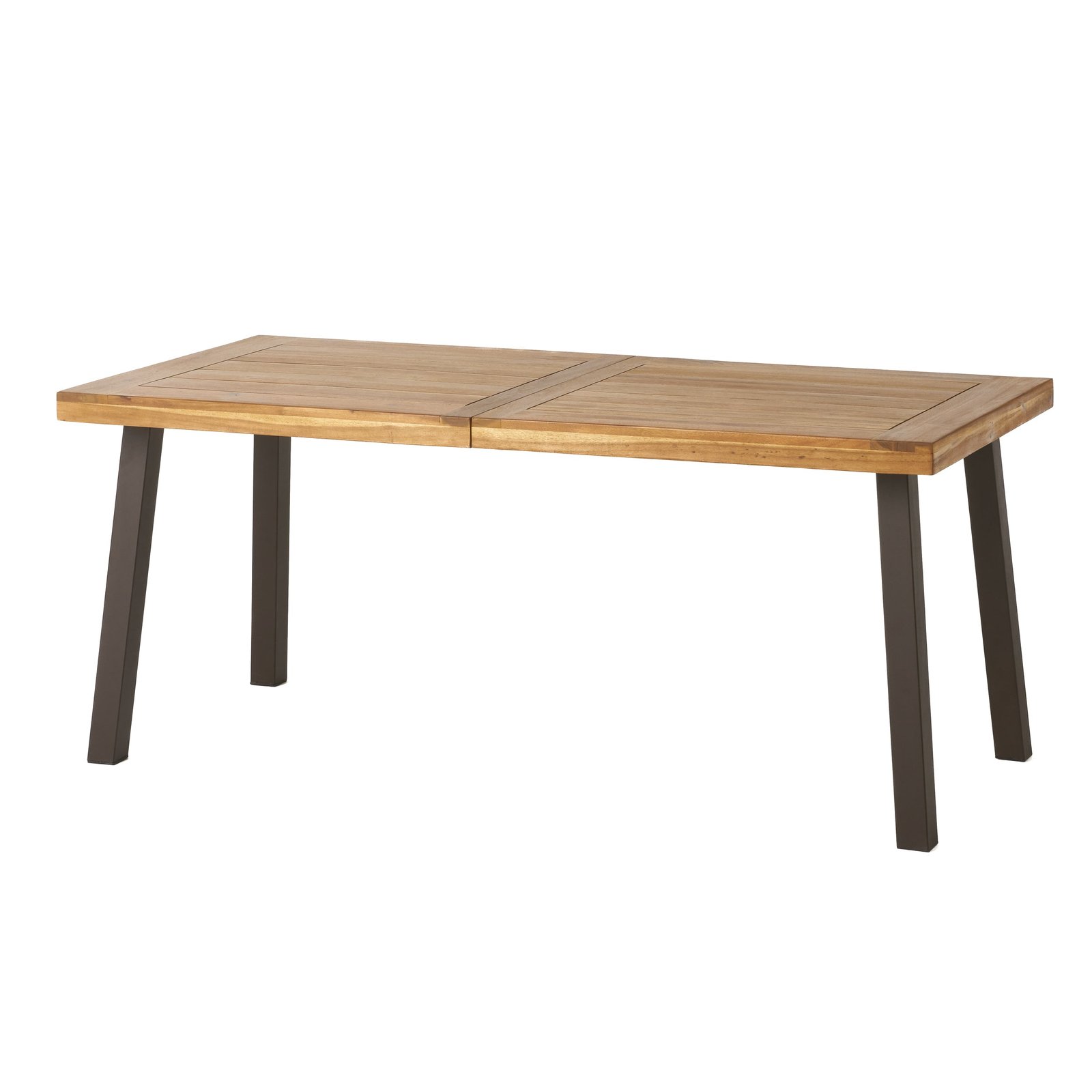 Acacia Wood Dining Table With Slatted Top And Dark Metal Legs - Image 6