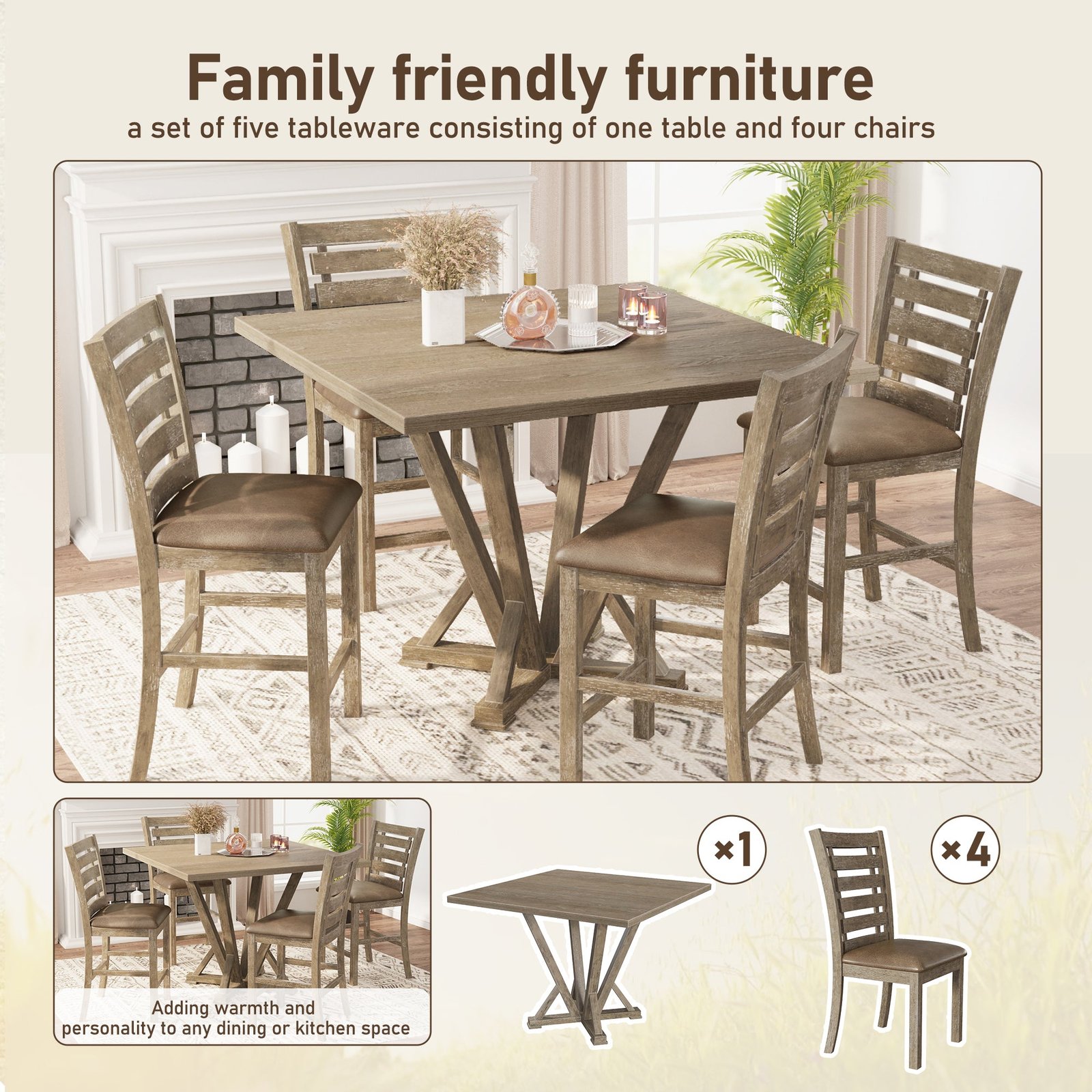 Set Of 2 Counter Height Dining Chairs Rustic Distressed Wood - Image 2
