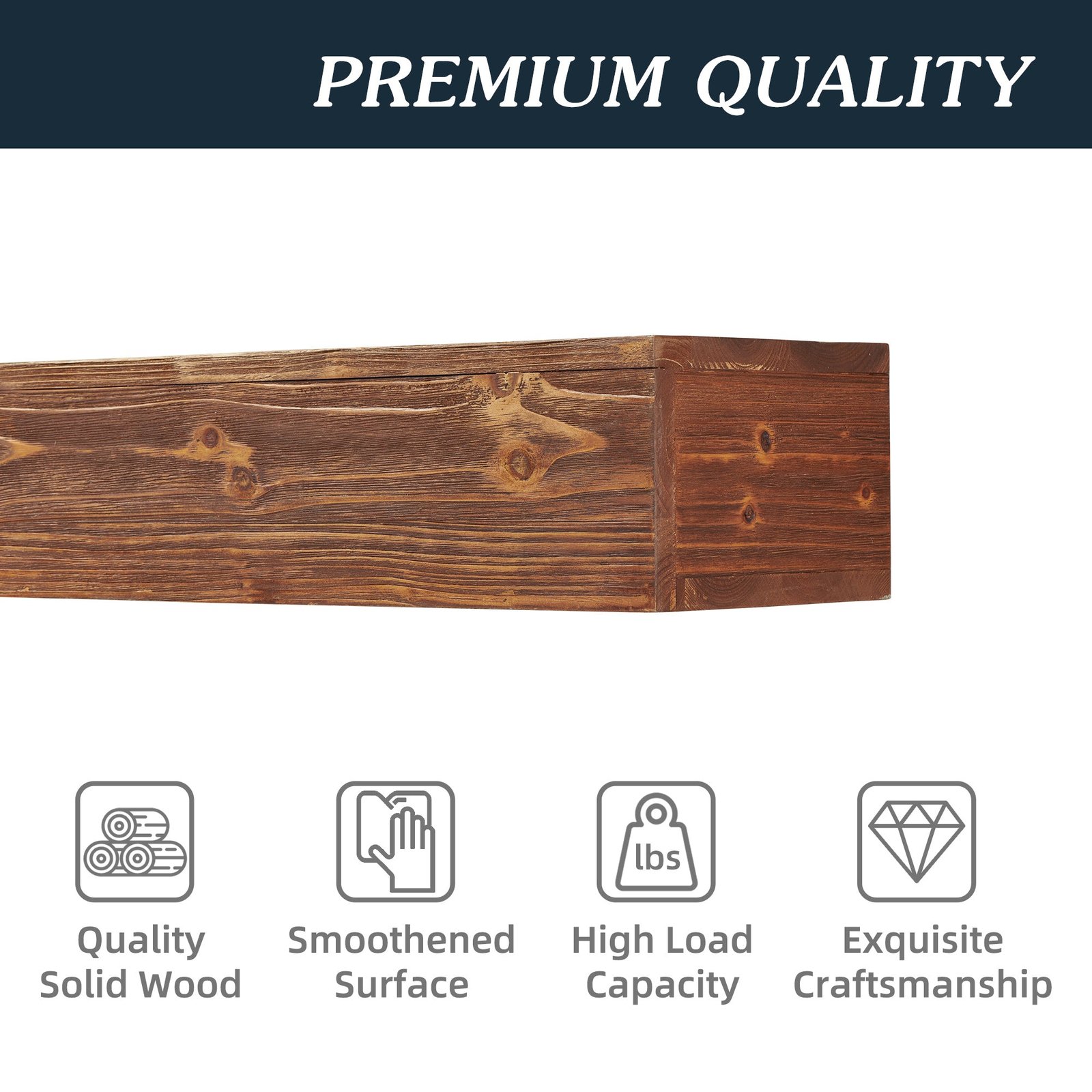 48 Inch Rustic Wood Fireplace Mantel Shelf Wall Mount Floating - Image 3