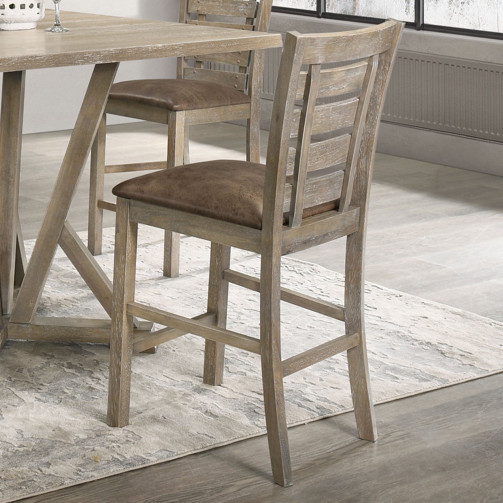 Set Of 2 Counter Height Dining Chairs Rustic Distressed Wood - Image 9