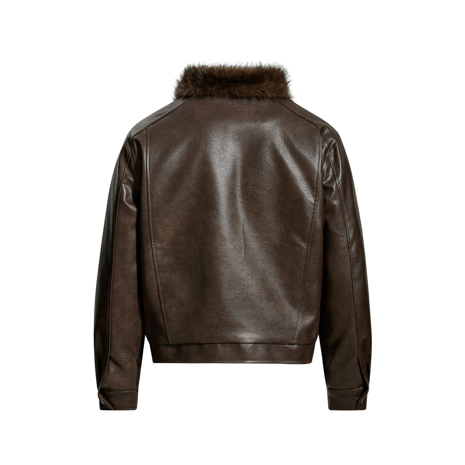 Faux Fur Collar PU Leather Winter Jacket - Image 3