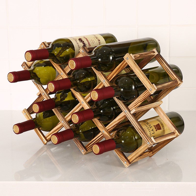 Foldable Wooden Wine Rack, Accordion Style Holds 10 Bottles