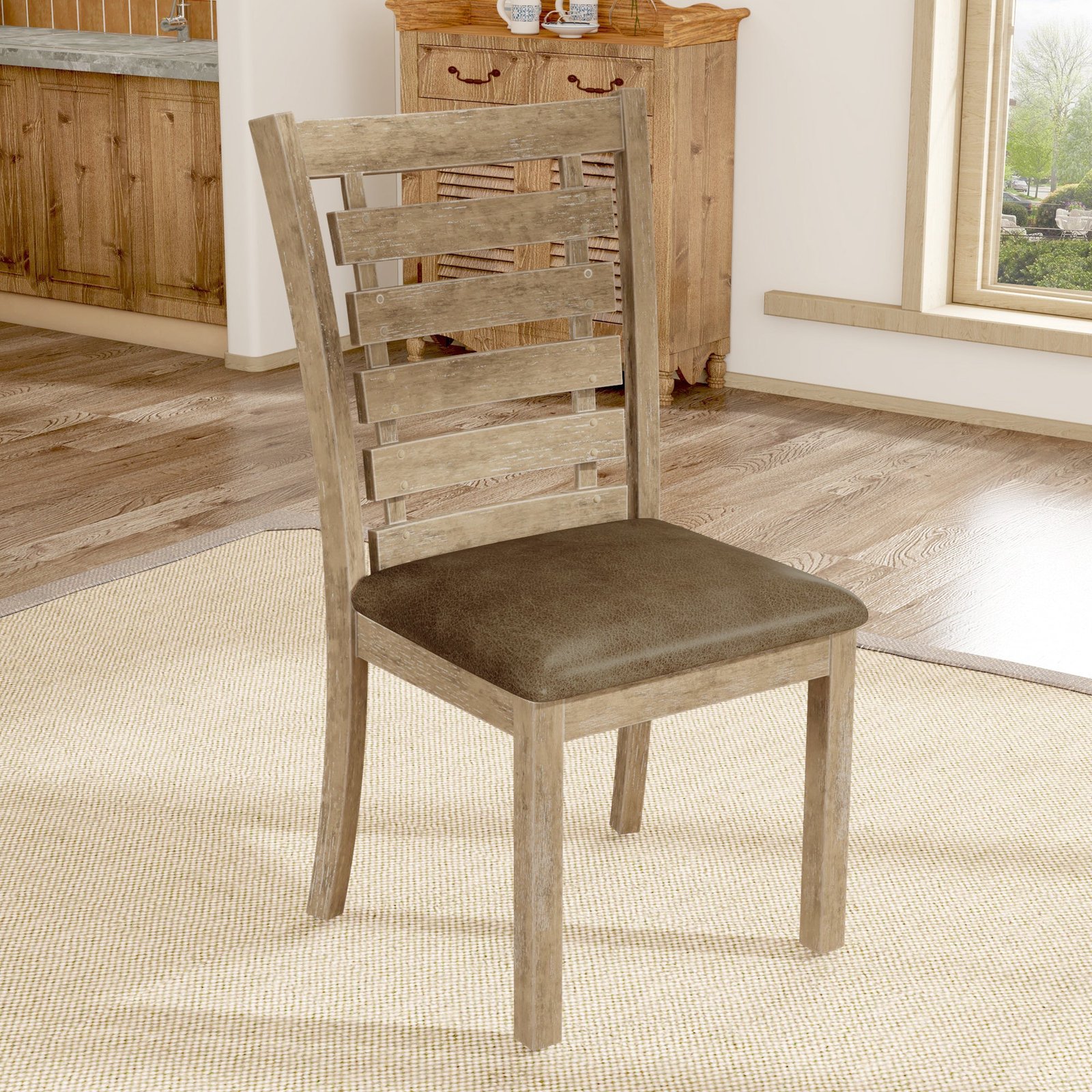 Set Of 2 Rustic Farmhouse Dining Chairs Distressed Wood Slat Back - Image 10