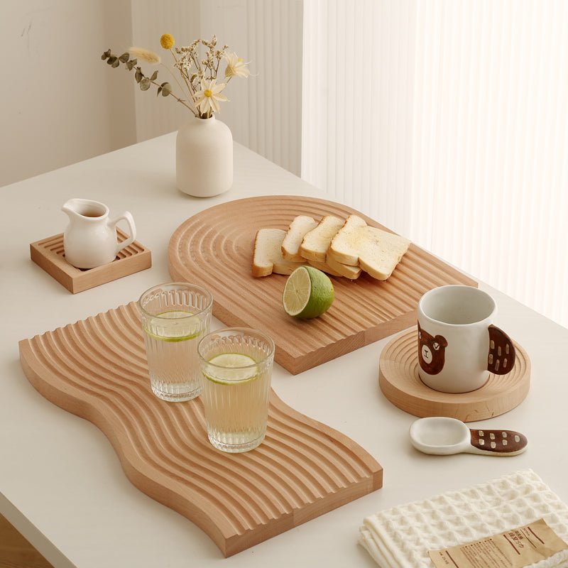 Carved Wave Wooden Serving Tray, Ripple Texture Board