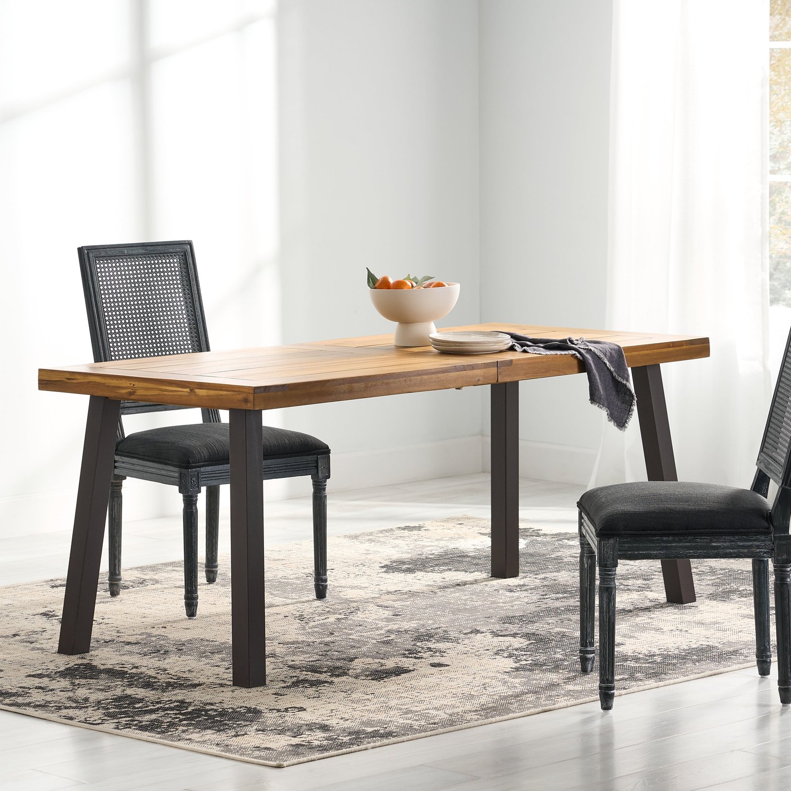 Acacia Wood Dining Table With Slatted Top And Dark Metal Legs - Image 9