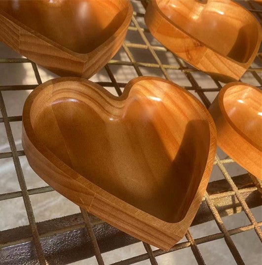 Heart-Shaped Solid Wood Snack Bowls