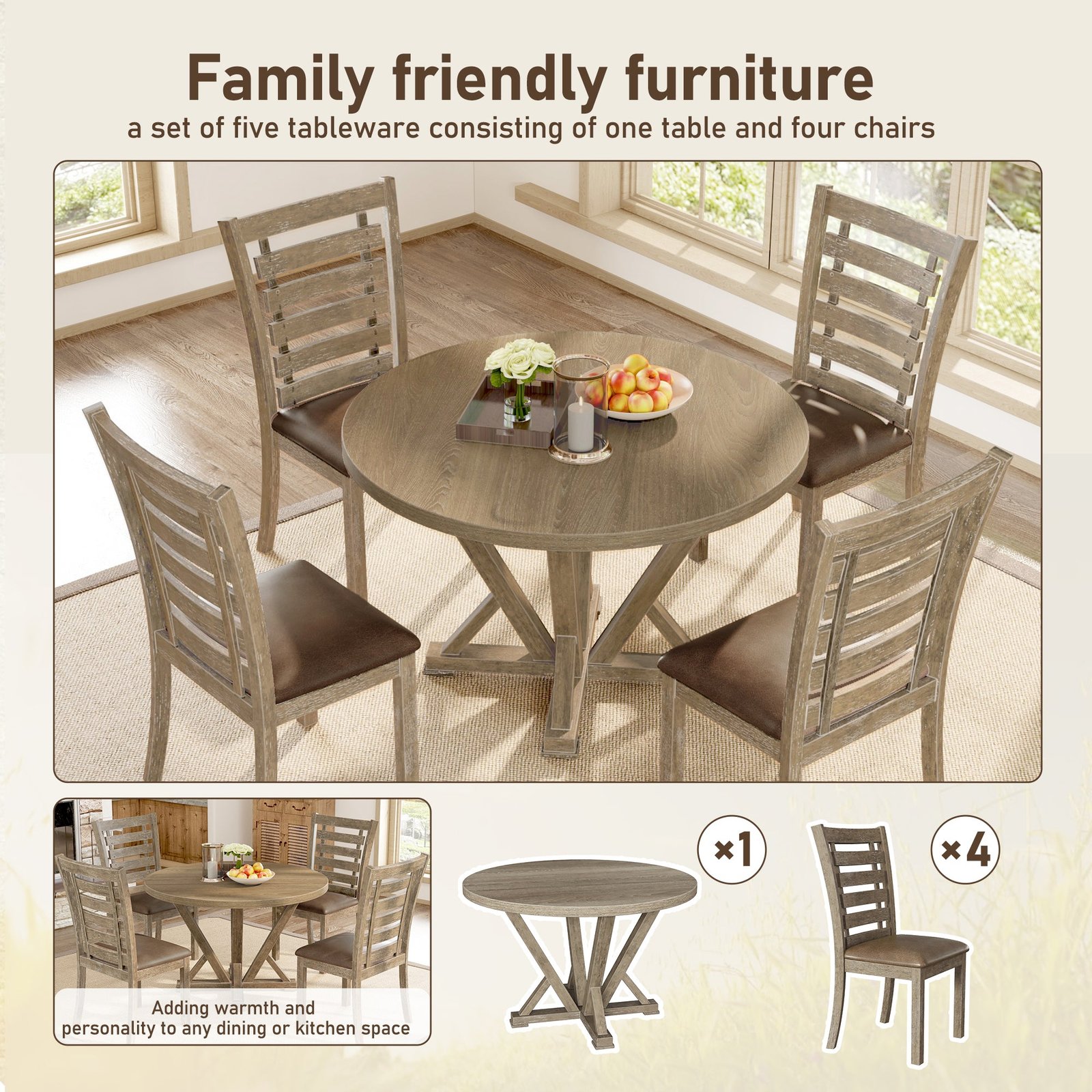 Set Of 2 Rustic Farmhouse Dining Chairs Distressed Wood Slat Back - Image 2