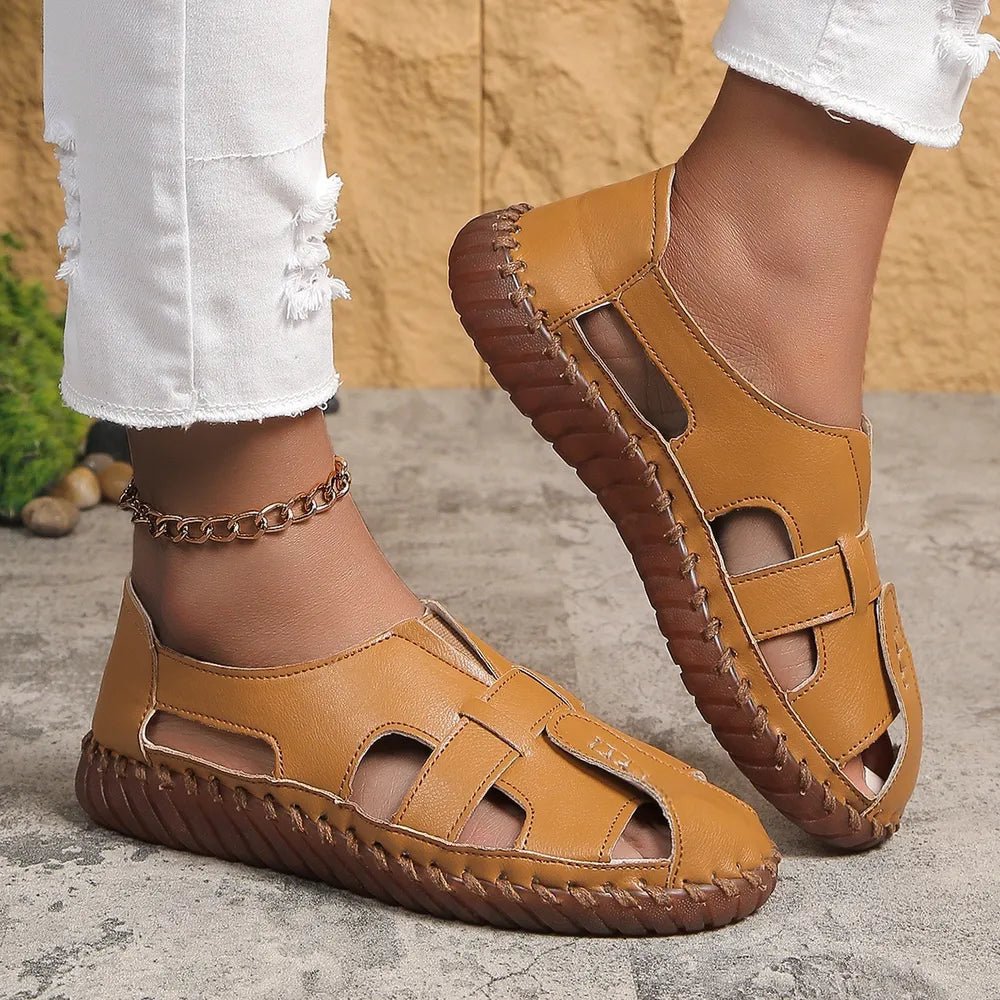PU Leather Cutout Round-Toe Flat Sandals - Image 5