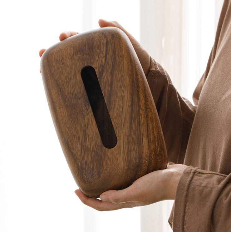 Solid Wood Tissue Box Cover, Rounded Walnut Finish Dispenser