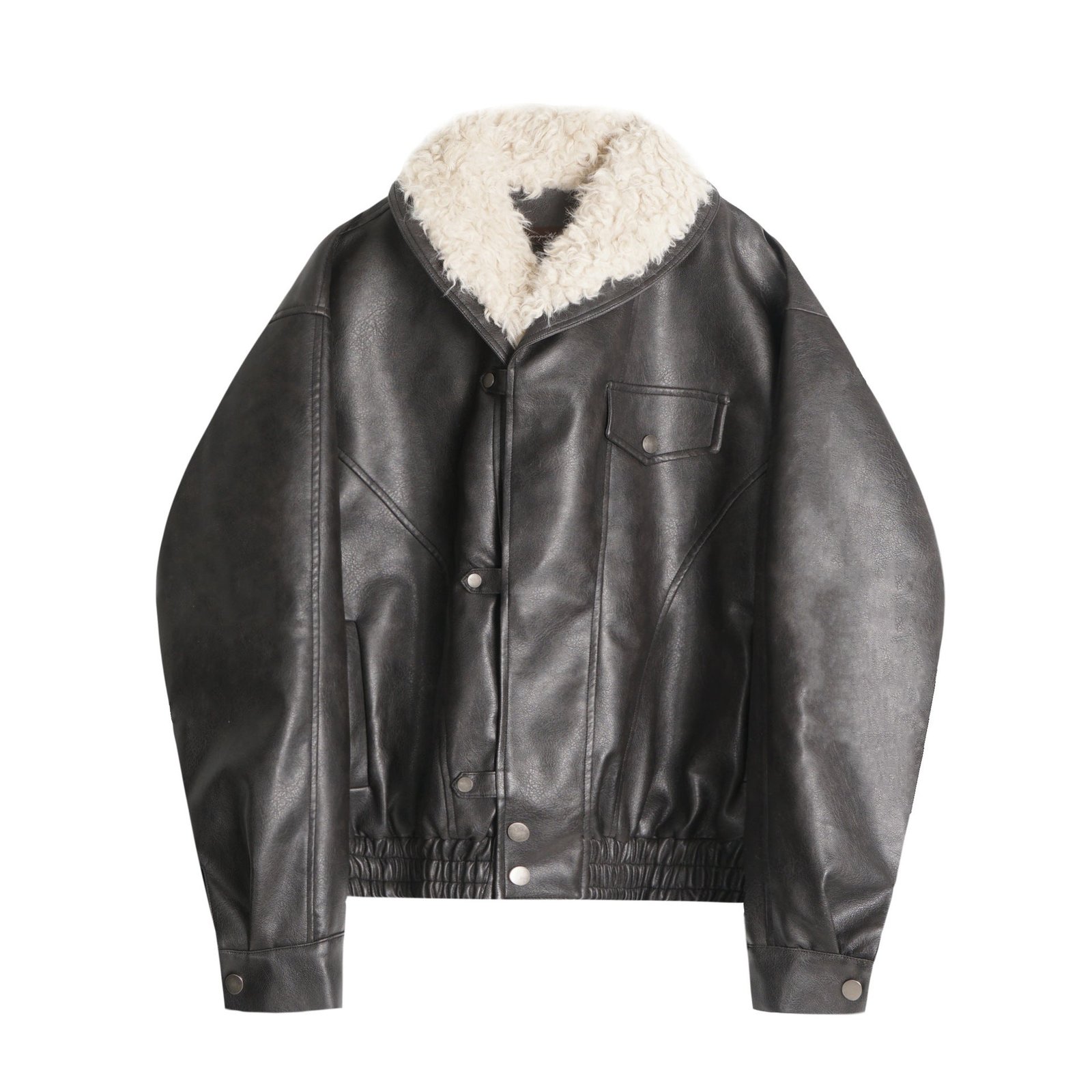 Women's Short Leather Motorcycle Jacket - Image 2
