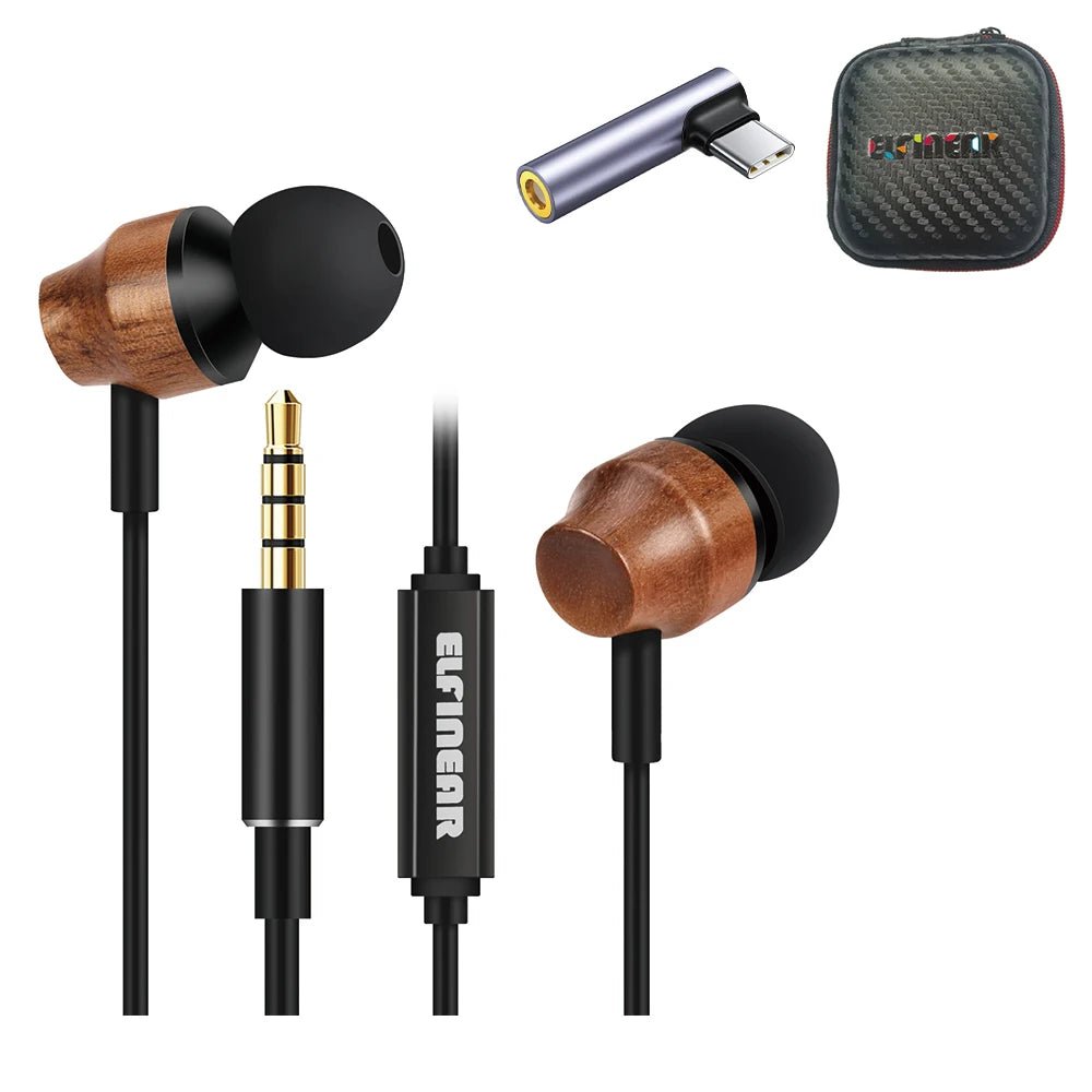 Wooden In-Ear Earphones with Mic – Wired 3.5mm, Enhanced Bass