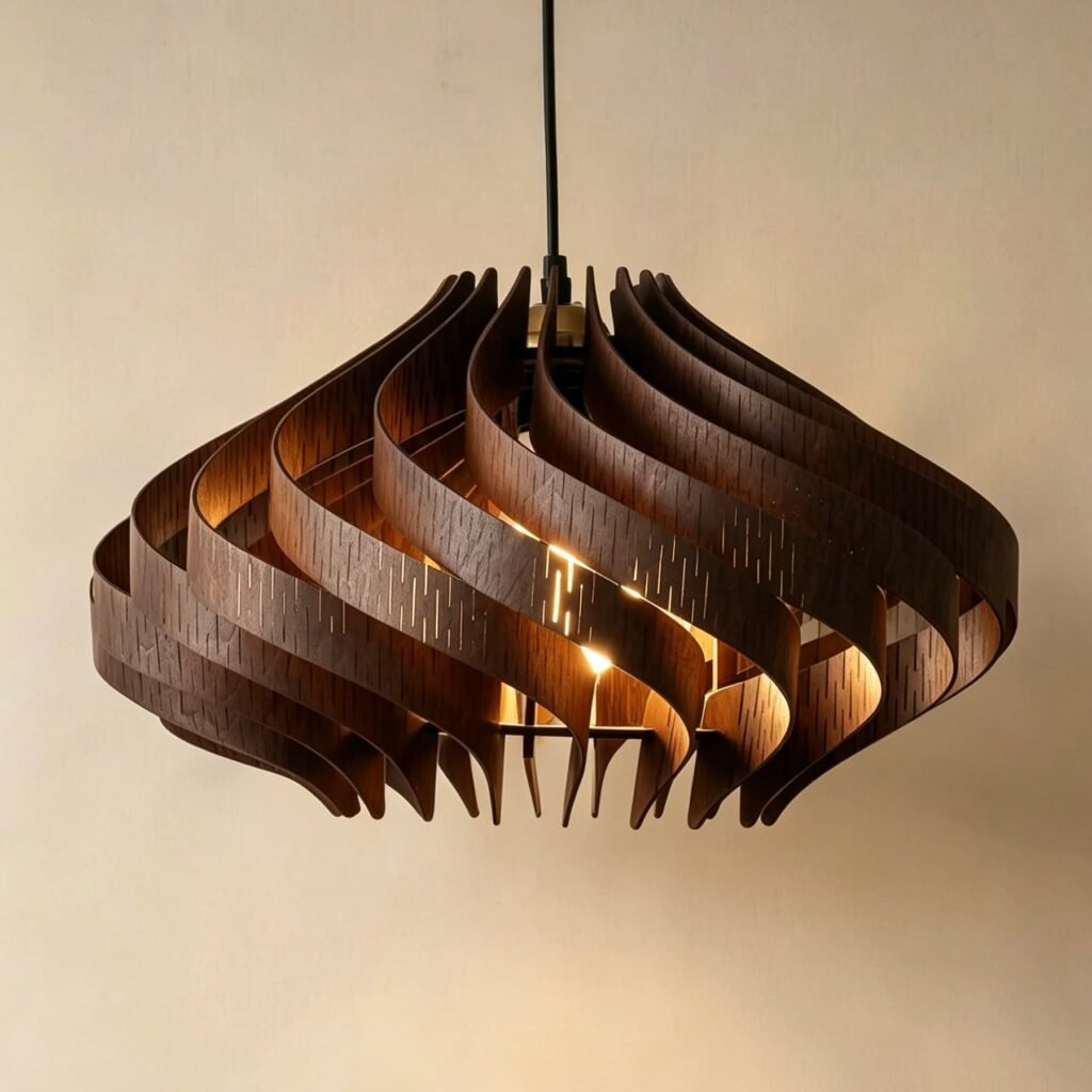 Wood Pendant Light – Modern Wooden Hanging Lamp with LED Bulb